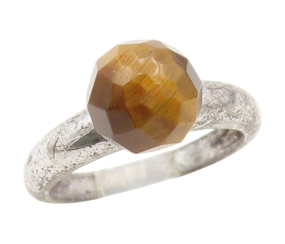 925 Sterling Silver Vintage Ring Faceted Tiger's Eye Solitaire Band Sz 6 RG34228
