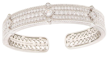 925 Sterling Silver Vintage Bracelet JUDITH RIPKA Elegant CZ Wide Cuff  BT11927