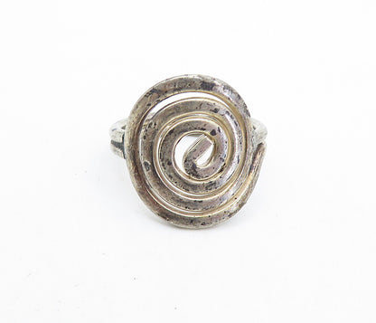 925 Sterling Silver  Vintage Dark Tone Spiral Ribbed Band Ring Sz 9  RG7074