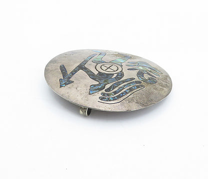 MEXICO 925 Sterling Silver  Vintage Abalone Shell Warrior Brooch Pin  BP1331