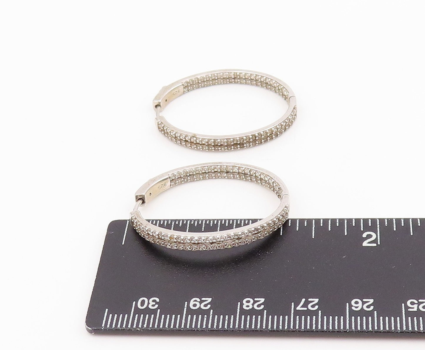 925 Sterling Silver Vintage Earrings Multi Row CZ Pave Elegant Oval Hoop EG14072