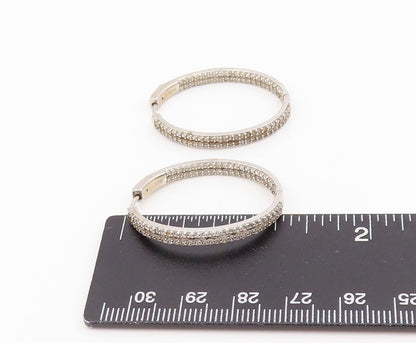 925 Sterling Silver Vintage Earrings Multi Row CZ Pave Elegant Oval Hoop EG14072