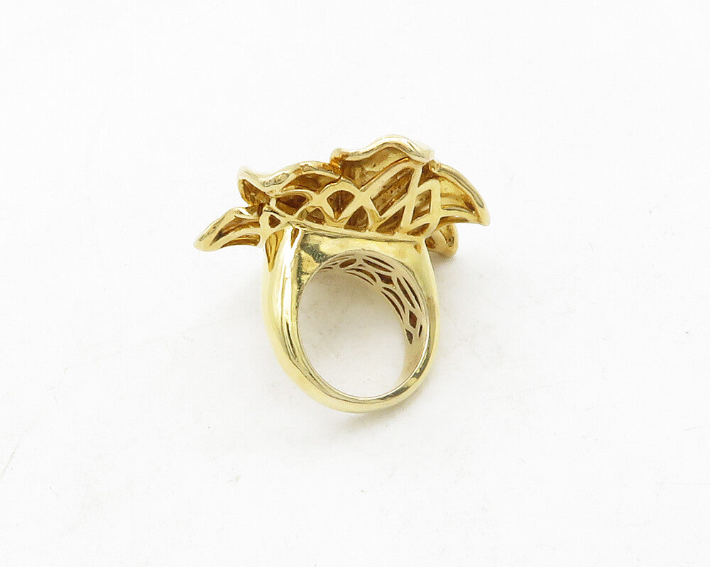 925 Sterling Silver  Topaz Gold Plated Flower Motif Cocktail Ring Sz 7 RG13214