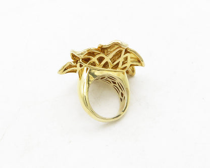 925 Sterling Silver  Topaz Gold Plated Flower Motif Cocktail Ring Sz 7 RG13214