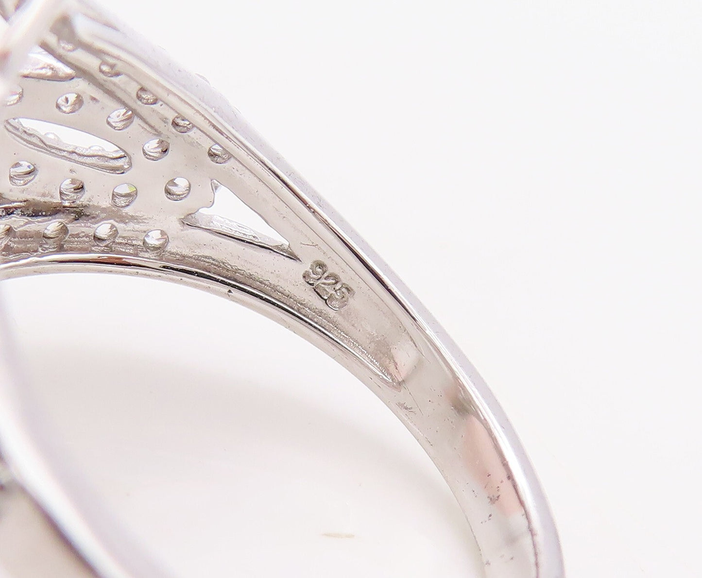 925 Sterling Silver Vintage Ring Designer Marquise Cut CZ Inlay  Sz 7  RG30848