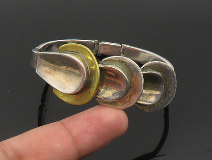 MEXICO 925 Silver  Vintage Two Tone Graduated Half Circle Link Bracelet BT9461