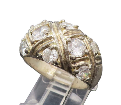 925 Silver  Vintage Roped Square Grid With CZ Broad Band Ring Sz 8.75  RG26635