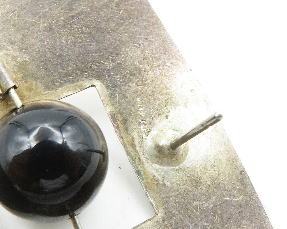 925 Sterling Silver  Vintage Black Onyx Modernist Drop Earrings  EG9391