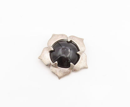 925 Sterling Silver Vintage Pendant Cabochon Onyx Floral Petal Charm  PT25486