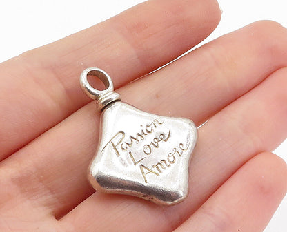 925 Sterling Silver  Vintage Passion Love Amore Etched Drop Pendant  PT4074
