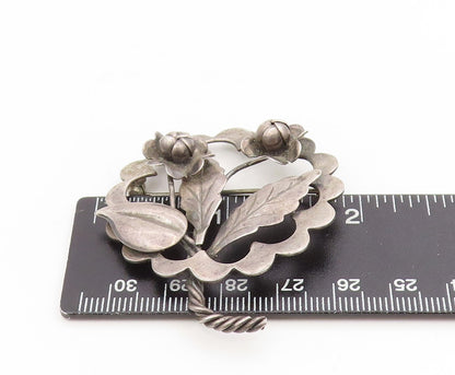 925 Sterling Silver Vintage Brooch Elegant Twisted Stem Floral Blossom  BP12251