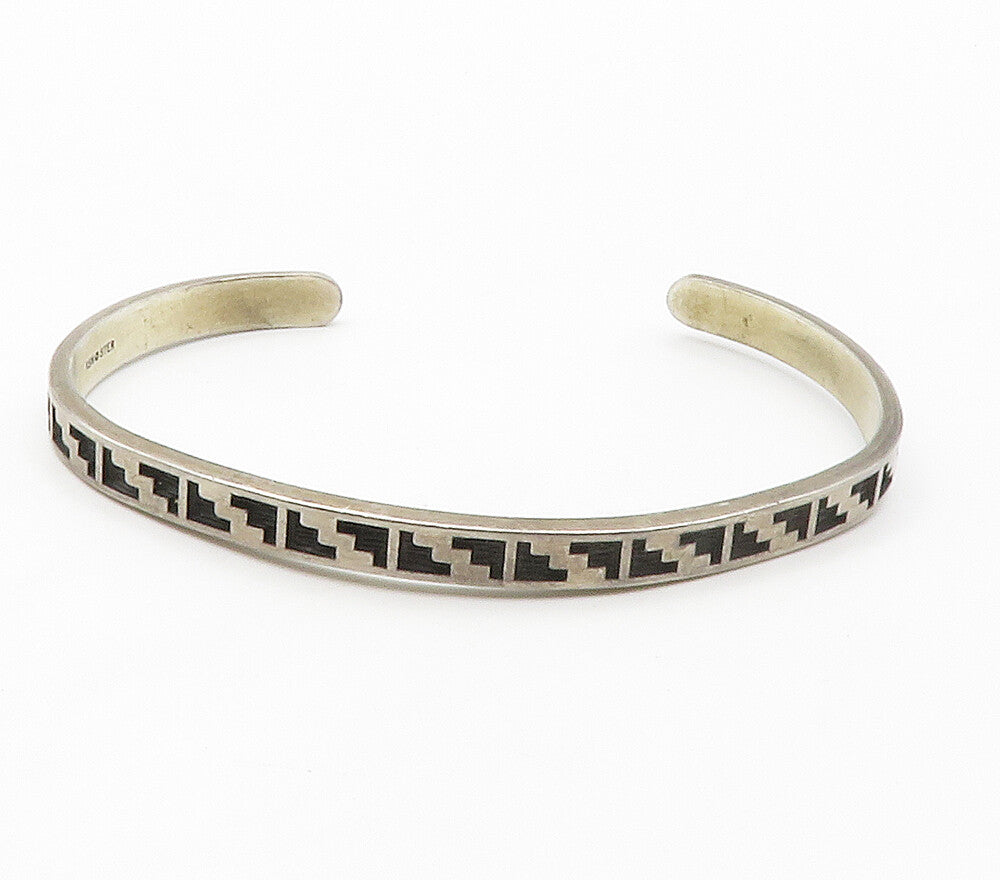 KABANA 925 Sterling Silver  Vintage Oxidized Patterned Cuff Bracelet  BT5857