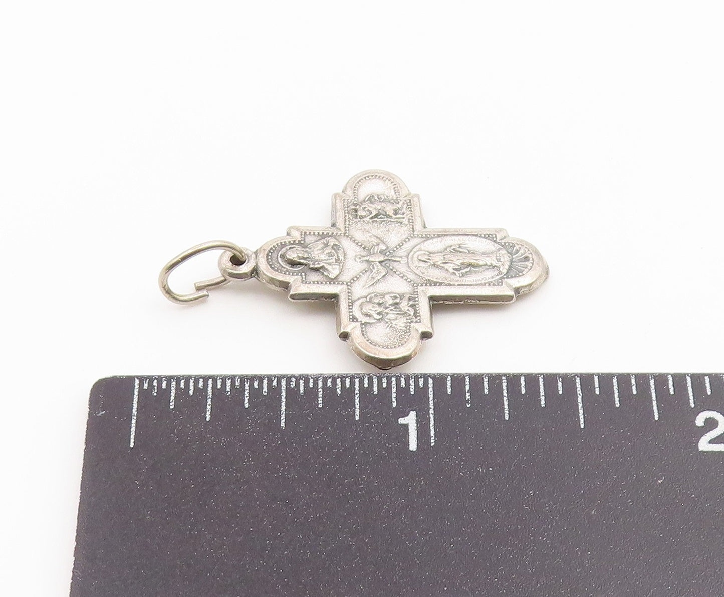 925 Sterling Silver Vintage Pendant Catholic Four Way Holy Cross Medal  PT26640