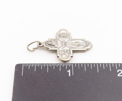 925 Sterling Silver Vintage Pendant Catholic Four Way Holy Cross Medal  PT26640