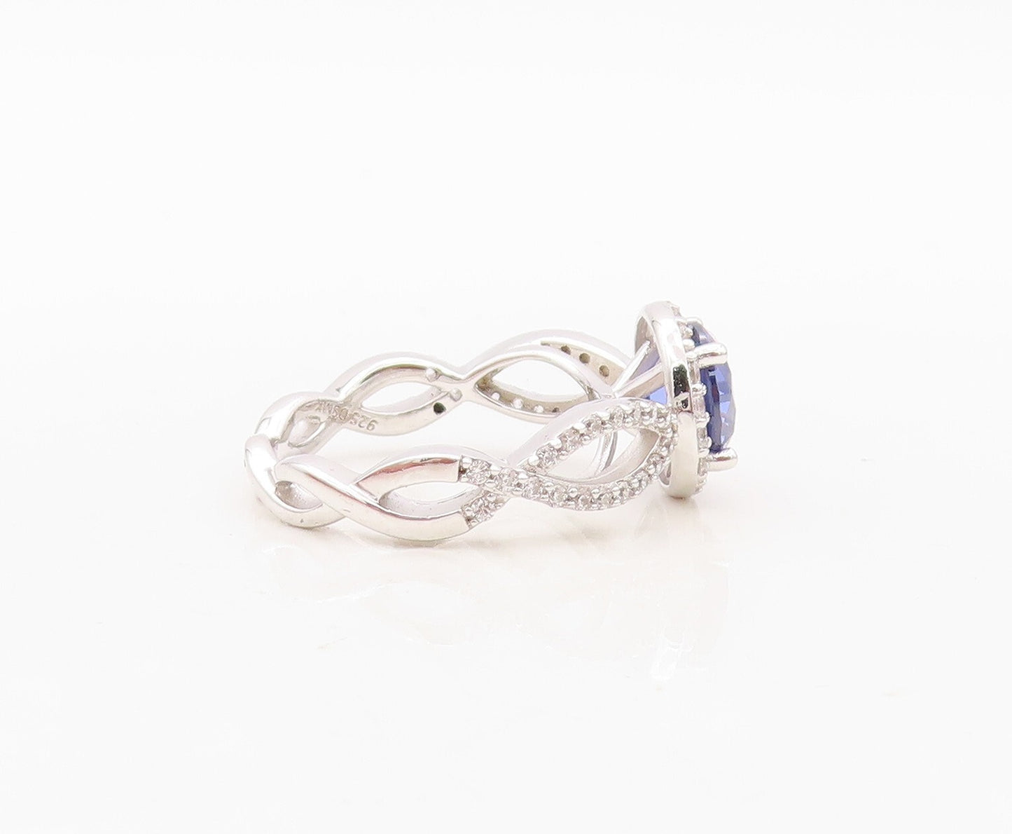 925 Sterling Silver Vintage Ring Round Sapphire Halo CZ Cutout Band Sz 7 RG30412