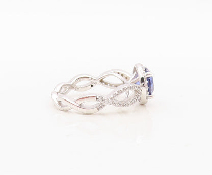 925 Sterling Silver Vintage Ring Round Sapphire Halo CZ Cutout Band Sz 7 RG30412