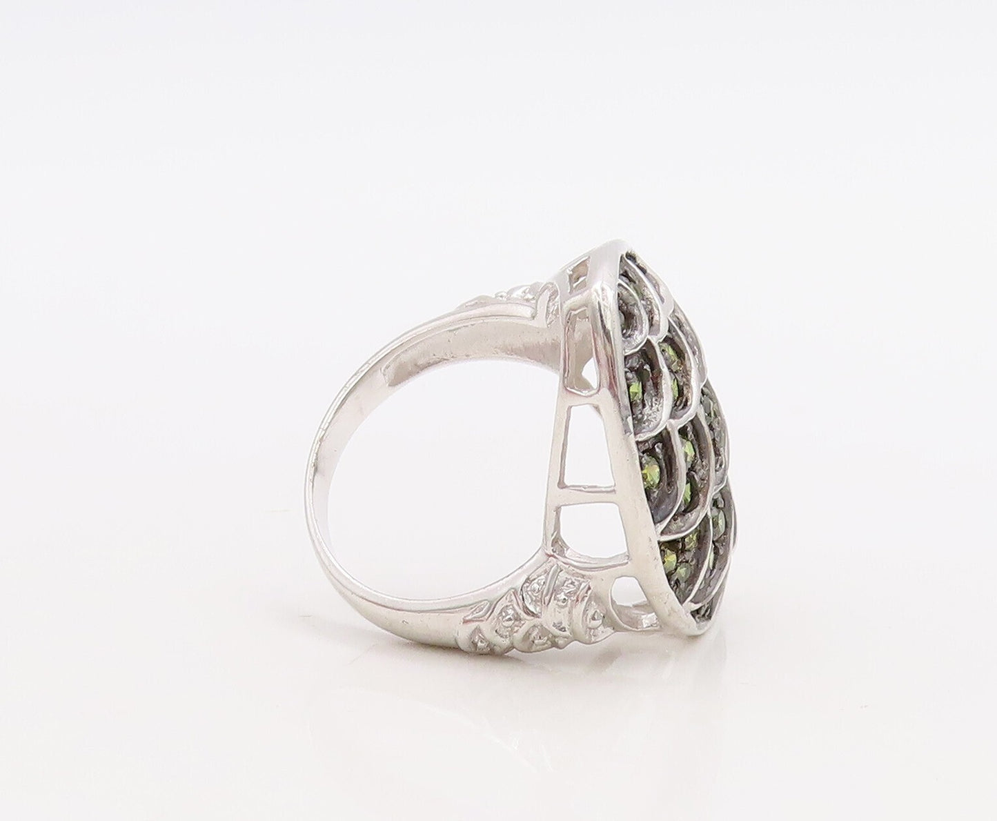 925 Sterling Silver Vintage Ring Designer Carved Yellow Sapphire  Sz 7  RG30561