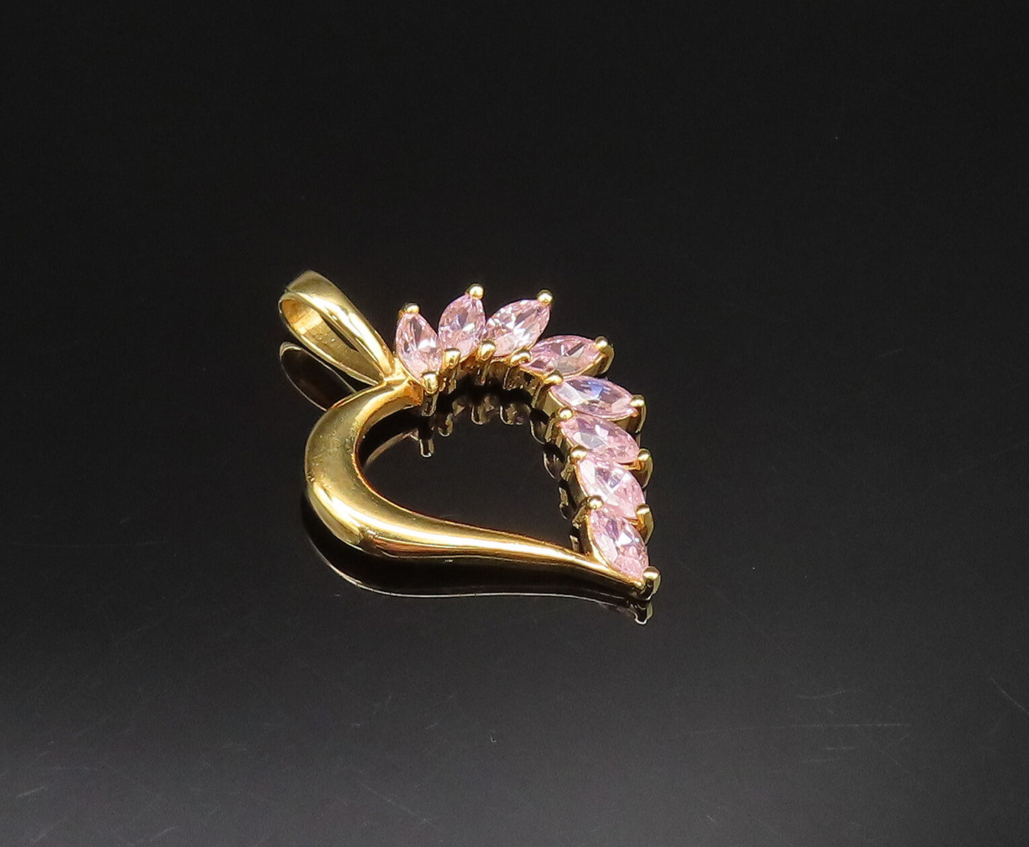 925 Silver  Vintage Gold Plated Spiked Cubic Zirconia Heart Pendant  PT20993