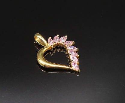 925 Silver  Vintage Gold Plated Spiked Cubic Zirconia Heart Pendant  PT20993