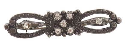 925 Sterling Silver Vintage Brooch Victorian Design CZ Inlay Cutout  BP11623