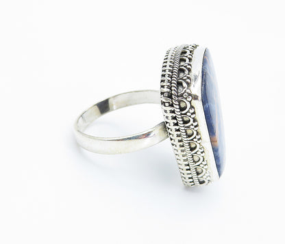 925 Sterling Silver  Sodalite Swirl Border Shiny Cocktail Ring Sz 10  RG8130