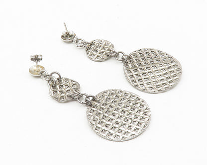 925 Sterling Silver  Vintage Shiny Floral Cutout Design Drop Earrings  EG5580
