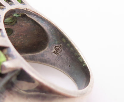 925 Sterling Silver Vintage Ring Oval Cut Peridot Inlay Broad Band Sz 6  RG32790