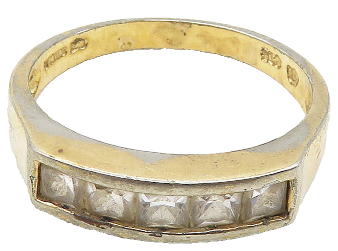 925 Sterling Silver  Vintage Topaz 5 Stone Shiny Band Ring Sz 8  RG16957