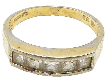 925 Sterling Silver  Vintage Topaz 5 Stone Shiny Band Ring Sz 8  RG16957