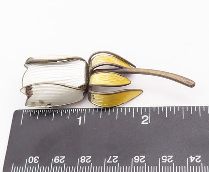 925 Sterling Silver Vintage Brooch Pin NORWAY Enameled Solid Flower  BP10919