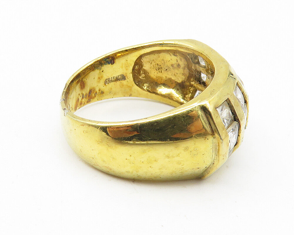 925 Sterling Silver  White Topaz Gold Plated Dome Band Ring Sz 7  RG11166