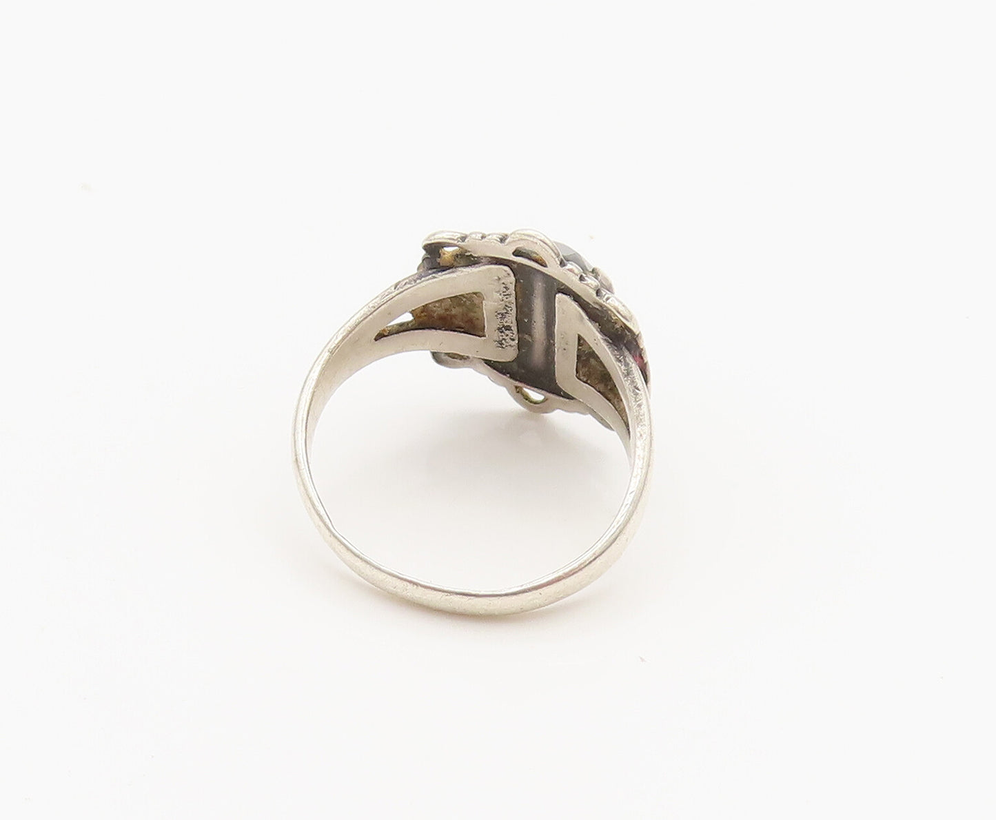 POST BELL 925 Silver  Vintage Star Edge Faceted Hematite Ring Sz 6  RG26258