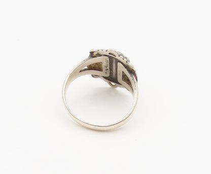 POST BELL 925 Silver  Vintage Star Edge Faceted Hematite Ring Sz 6  RG26258