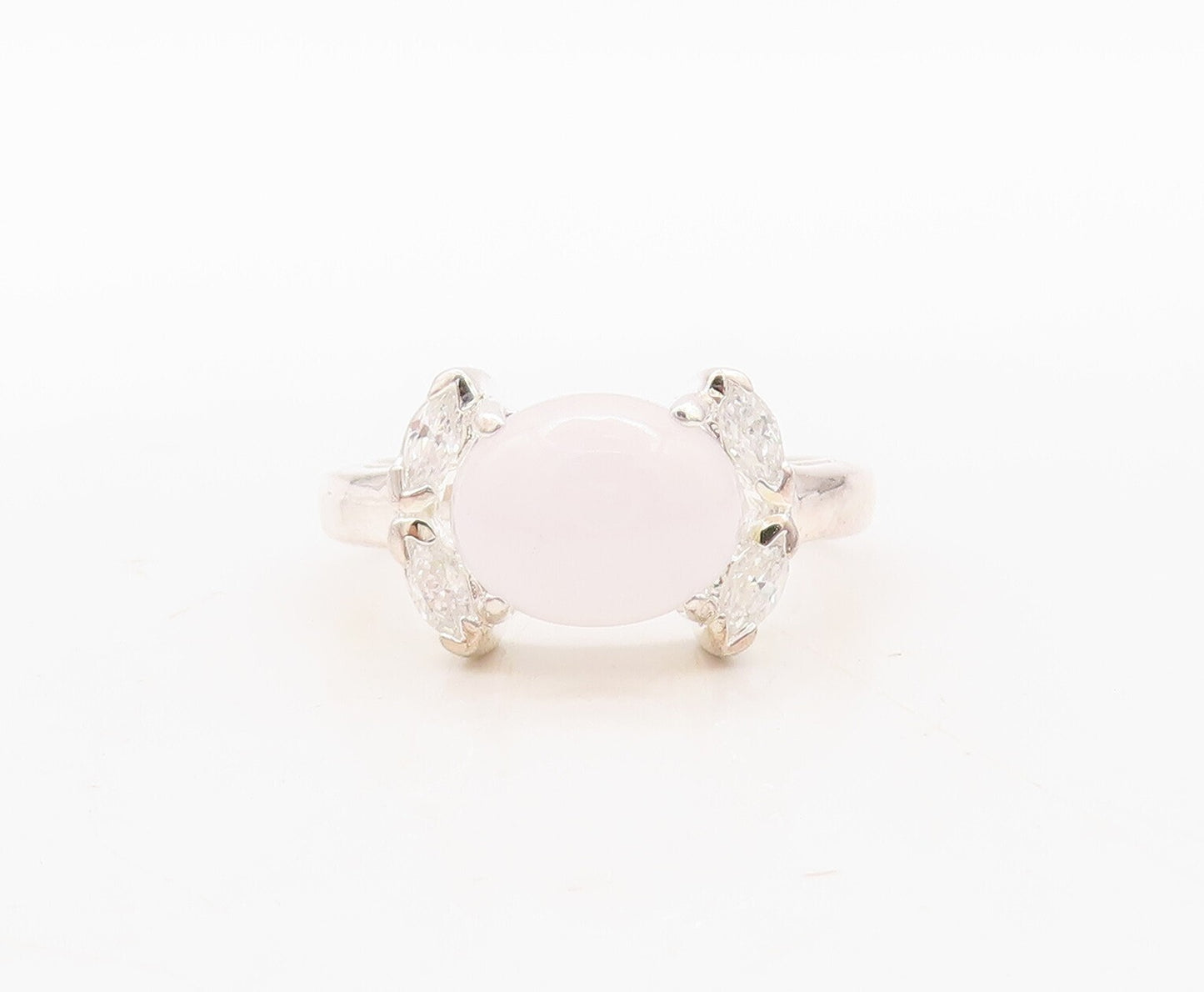 925 Sterling Silver Vintage Ring Cabochon Chalcedony Halo Topaz  Sz 7 RG31127