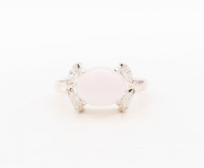 925 Sterling Silver Vintage Ring Cabochon Chalcedony Halo Topaz  Sz 7 RG31127