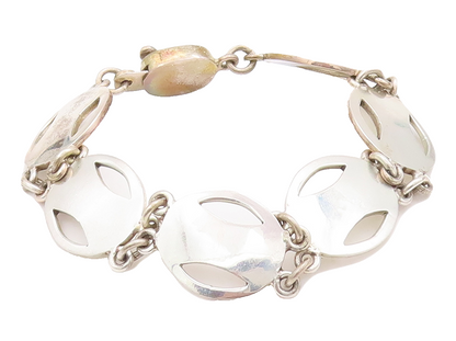 925 Sterling Silver Vintage Bracelet MEXICO Minimalist Oval Cutout Links BT10515