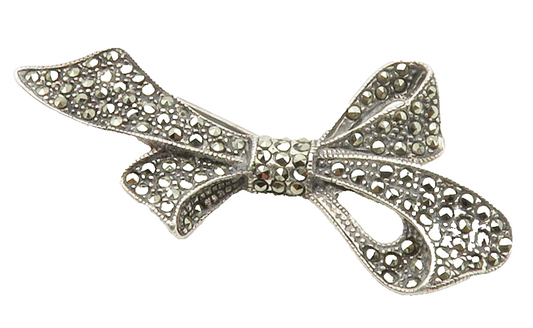 925 Sterling Silver  Vintage Marcasite Bow Tied Ribbon Brooch Pin  BP5446