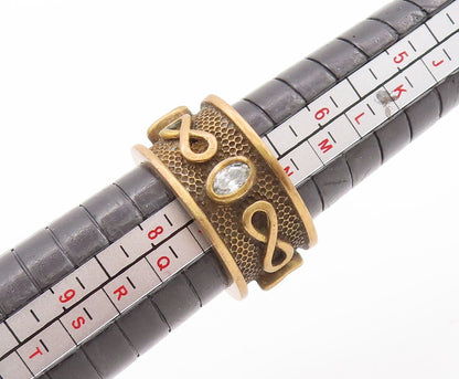 925 Sterling Silver Vintage Ring Gold Plated Infinity Carved CZ  Sz 7  RG29117