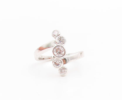 925 Sterling Silver Vintage Ring Bezel Set CZ Pebble Scatter  Sz 6.5  RG35827