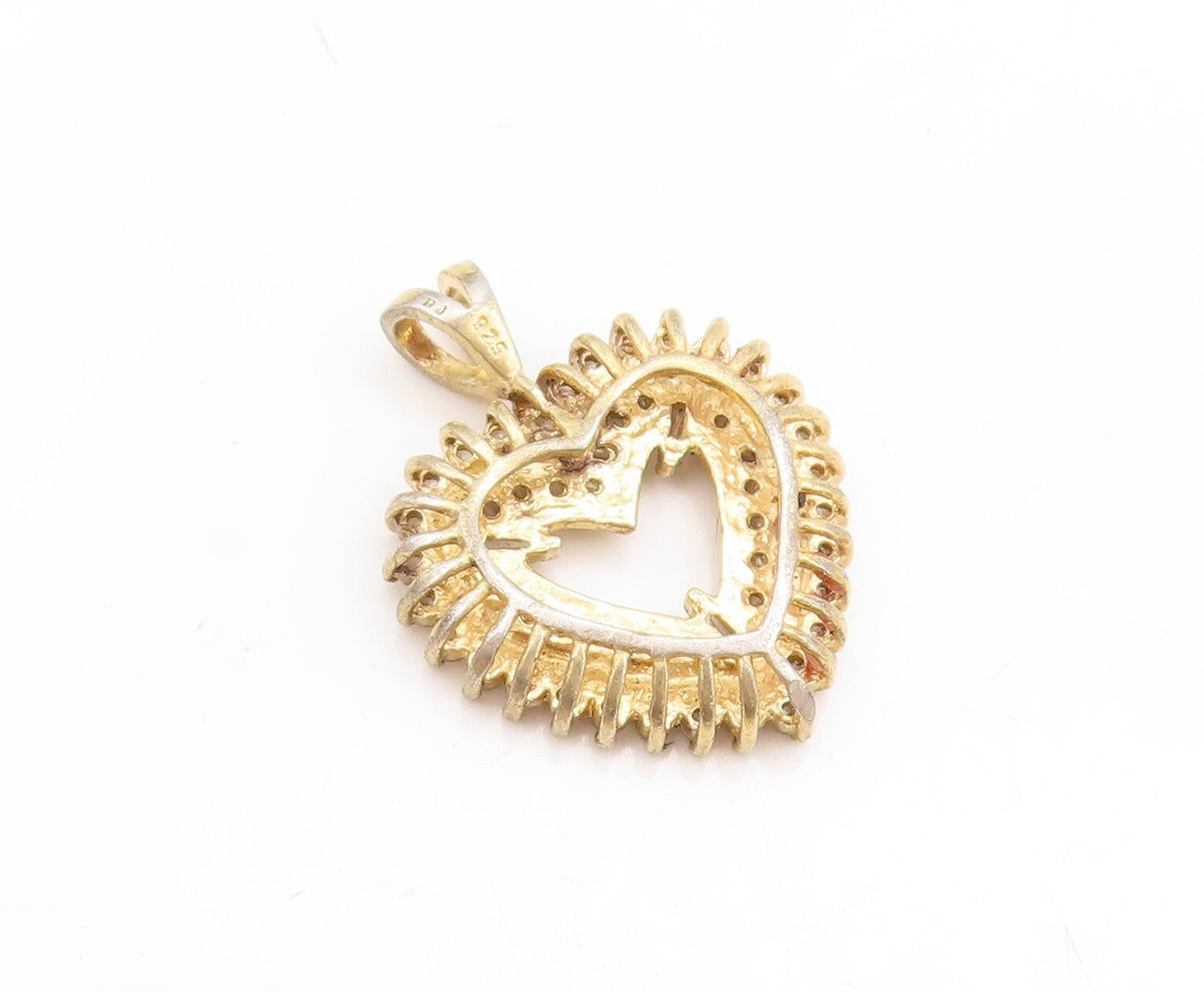 925 Sterling Silver Vintage Pendant Gold Plated Designer CZ Inlay Heart  PT23806