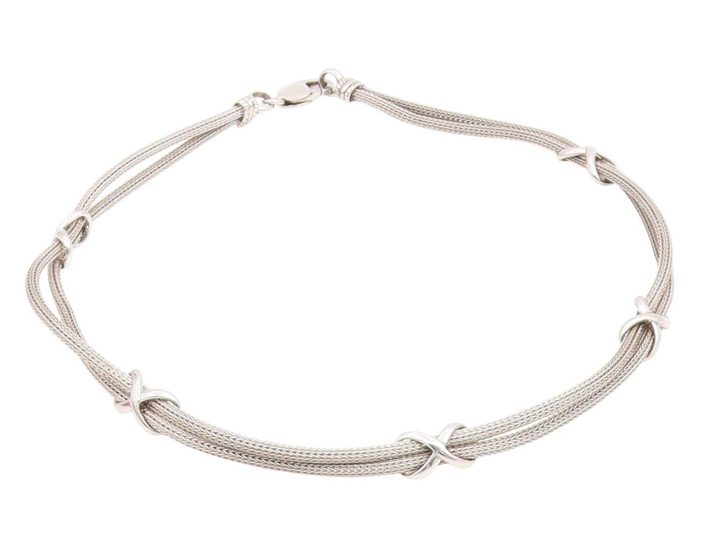 925 Sterling Silver Vintage Necklace Woven Infinity Knot Mesh Choker  NE4792