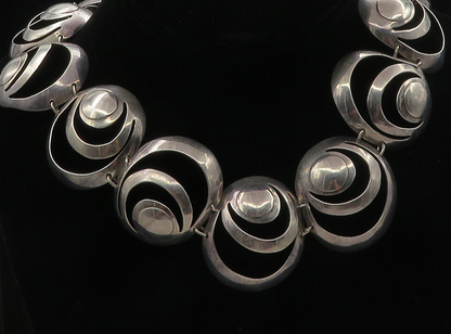 925 Sterling Silver  Vintage Shiny Cutout Dome Link Chain Necklace  NE1873