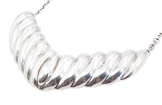 ISRAEL 925 Silver  Vintage Shiny Hollow Fluted V Shape Chain Necklace  NE1751