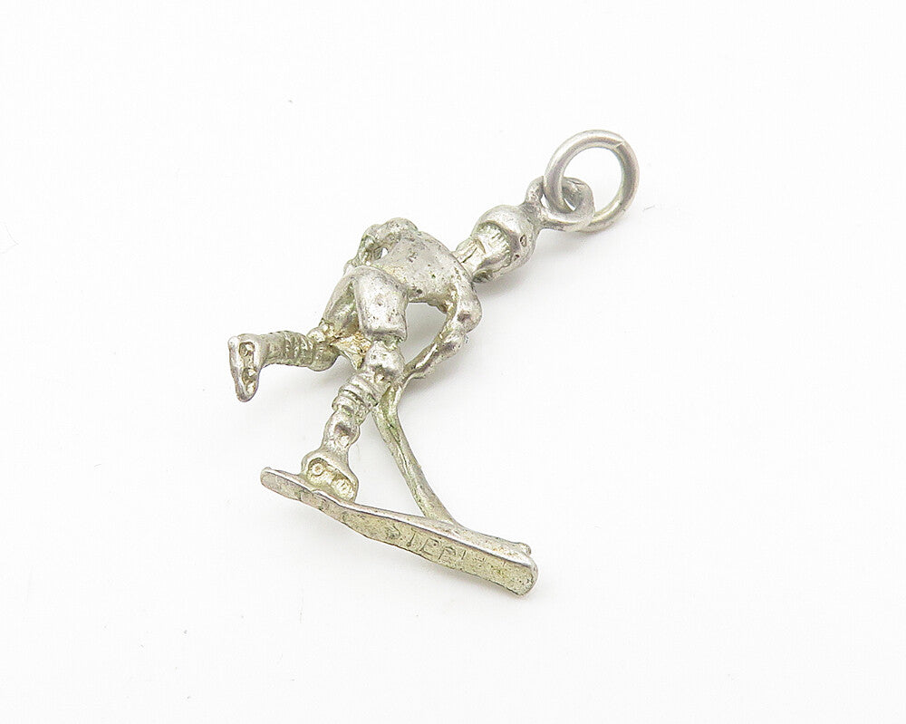 925 Sterling Silver  Vintage Petite Diamond Cut Hockey Player Pendant  PT8539