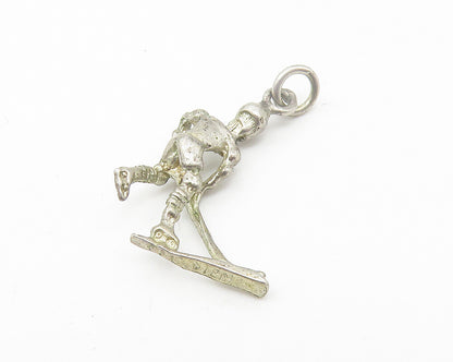 925 Sterling Silver  Vintage Petite Diamond Cut Hockey Player Pendant  PT8539