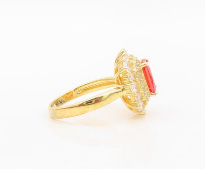 925 Sterling Silver Vintage Ring Gold Plated Red Beaded White CZ  Sz 7  RG30165