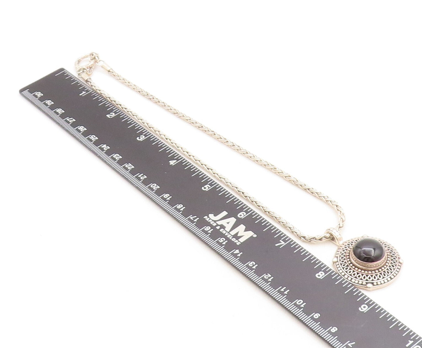 925 Sterling Silver  Vintage Cabochon Black Onyx Swirl Chain Necklace  NE1792