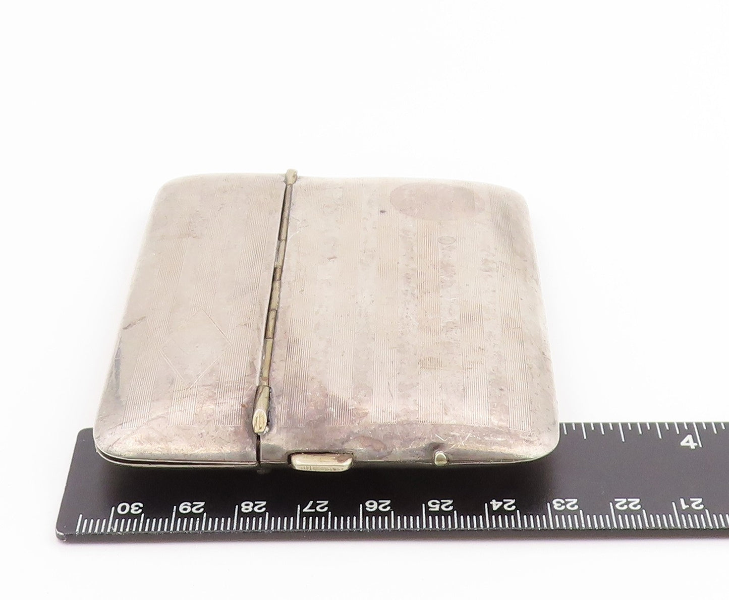 925 Sterling Silver Vintage Card Case Modernist Engraved Pattern Wallet  TR4250