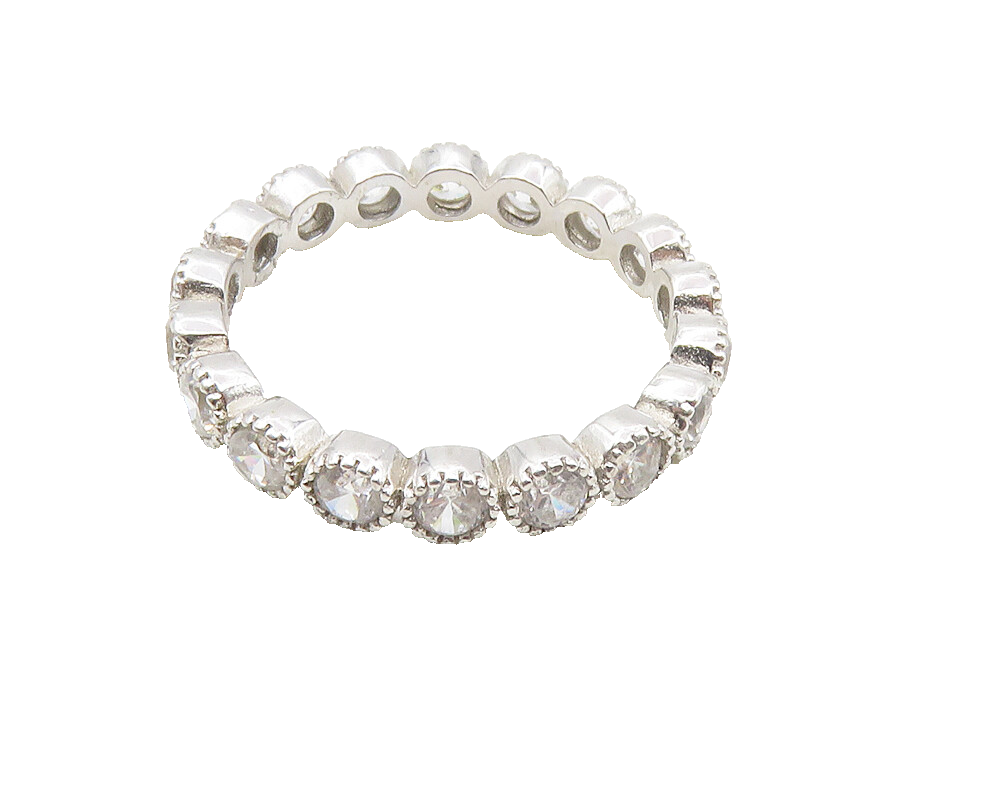 925 Sterling Silver  Shiny Petite Cubic Zirconia Eternity Ring Sz 6  RG9988
