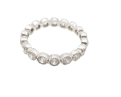 925 Sterling Silver  Shiny Petite Cubic Zirconia Eternity Ring Sz 6  RG9988